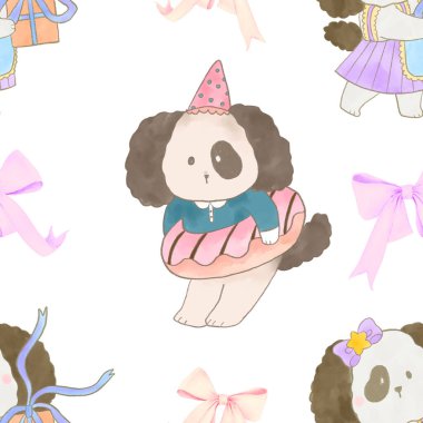 Tatlı ve şirin bir hayvan doğum günü partisi. Doğum gününü kutluyoruz. Kusursuz desenli suluboya dekorasyon el yapımı parti koleksiyonu..