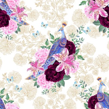 Bahar mevsimi çiçek desenli geleneksel ay çiçeği hediye kartı zarif şakayık çiçekleri, çiçek sakuraları pembe çiçekler, yaprak tavus kuşu, turna kuşu Çin yeni yıl bayrağı, şans sembolü