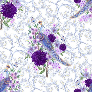 Bahar mevsimi çiçek desenli geleneksel ay çiçeği hediye kartı zarif şakayık çiçekleri, çiçek sakuraları pembe çiçekler, yaprak tavus kuşu, turna kuşu Çin yeni yıl bayrağı, şans sembolü