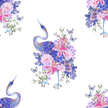 Bahar mevsimi çiçek desenli geleneksel ay çiçeği hediye kartı zarif şakayık çiçekleri, çiçek sakuraları pembe çiçekler, yaprak tavus kuşu, turna kuşu Çin yeni yıl bayrağı, şans sembolü