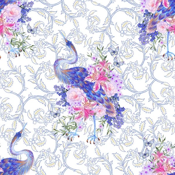 Bahar mevsimi çiçek desenli geleneksel ay çiçeği hediye kartı zarif şakayık çiçekleri, çiçek sakuraları pembe çiçekler, yaprak tavus kuşu, turna kuşu Çin yeni yıl bayrağı, şans sembolü