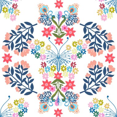 Motif kabile tarzı arka planda soyut ve kaprisli hayvanlar topluluğu.