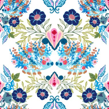 Motif kabile tarzı arka planda soyut ve kaprisli hayvanlar topluluğu.