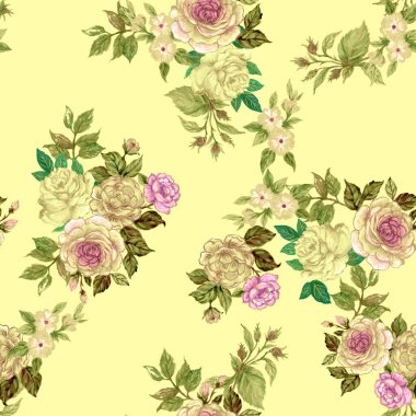 Çiçekli tatil gül bahçesi pürüzsüz desen. Moda için arka plan, duvar kağıtları, baskı. Liberty retro tarzı çiçek. Moda çiçeği tasarımı elle çizilmiş