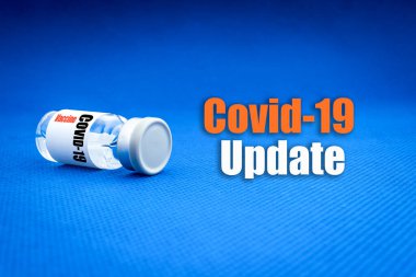COVID-19 mavi arkaplanlı UPDATE metni. Covid-19 veya Coronavirus Kavramı 