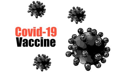 COVID-19 VACCINE text with virus on white background. Covid or Coronavirus Concept  clipart