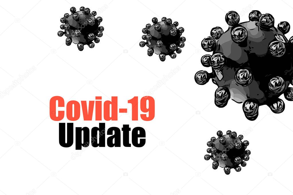 COVID-19 VACCINE text with virus on white background. Covid or Coronavirus Concept 