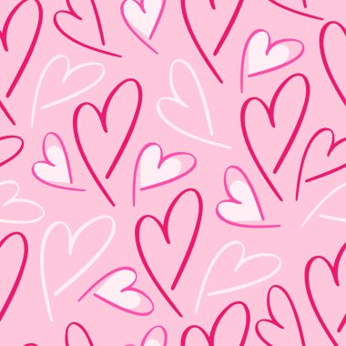 Şirin pembe çizgi kalpler pürüzsüz desen. Sevgililer Günü geçmişi. Pembe doğrusal kalpleri olan vektör soyut dokusu. Paketleme, kumaş, kumaş, baskı, düğün dekorasyonu için en şık tasarım.