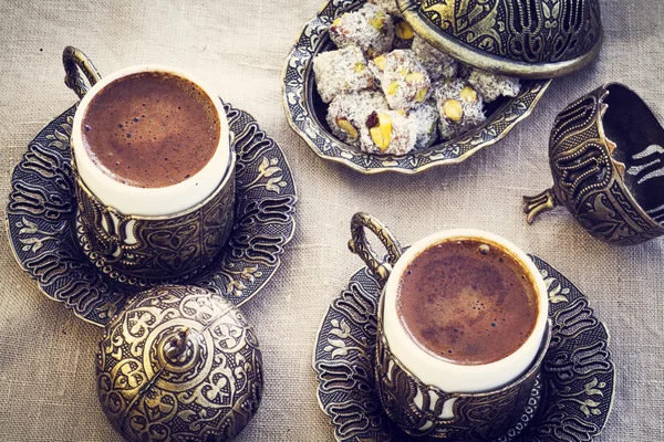 Türk lokumu ile Türk kahvesi — Stok fotoğraf