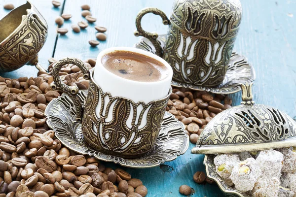 Turkish coffee on wooden table — Stock Photo, Image