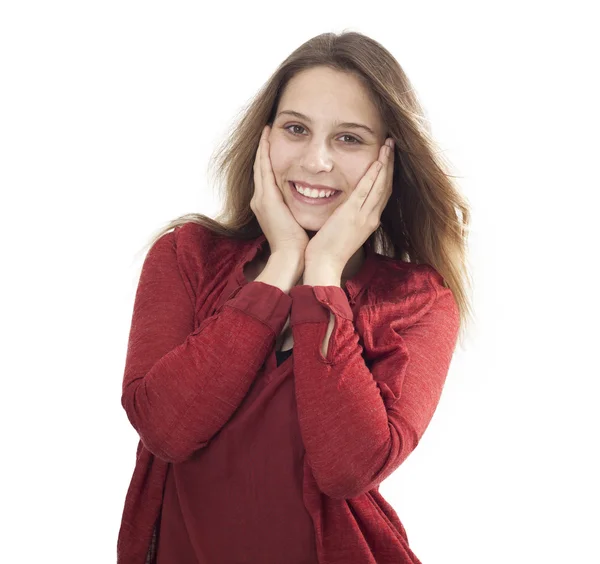 Surprised young woman on isolated background — Stock Photo, Image