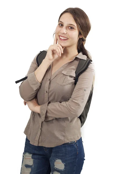 Estudante menina no fundo isolado — Fotografia de Stock