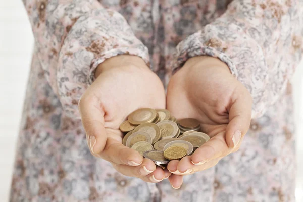 Hands holding coins money — Stock Photo, Image