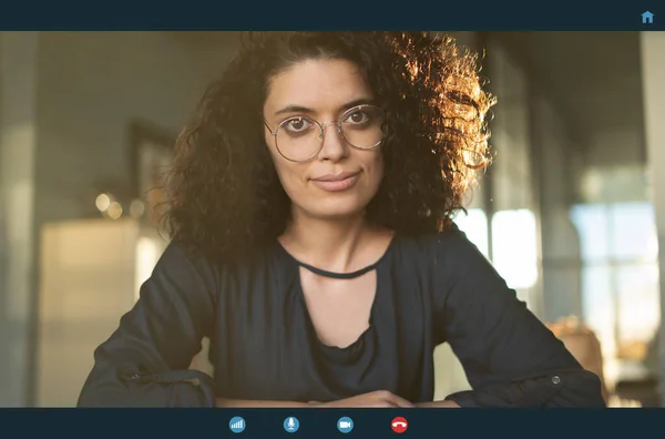Young Woman Talking Webcam — Stock Photo, Image