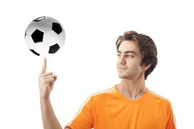 Futbol bir futbol izole tutmak gülümseyen