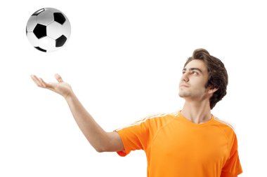 Futbol bir futbol izole tutmak gülümseyen