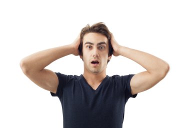 Kafa tutan genç adam el hayran