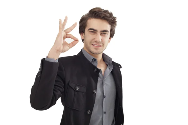 Portrait of happy smiling businessman with okay gesture — Stock Photo, Image