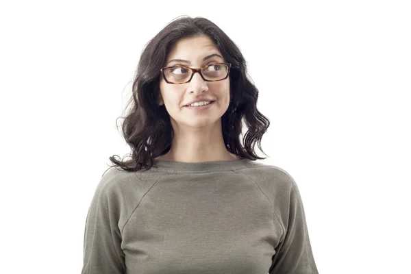 Thoughtful woman looking up — Stock Photo, Image