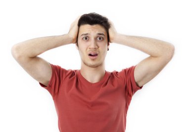 Kafa tutan genç adam el hayran