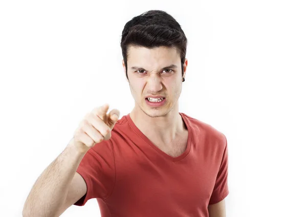 Angry young man pointing on you — Stock Photo, Image