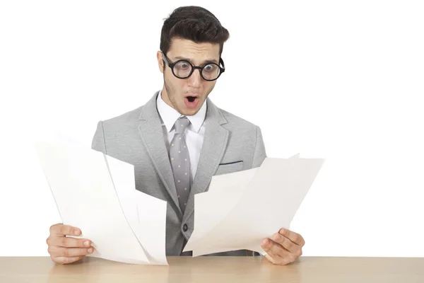 Shocked businessman reading document — Stock Photo, Image