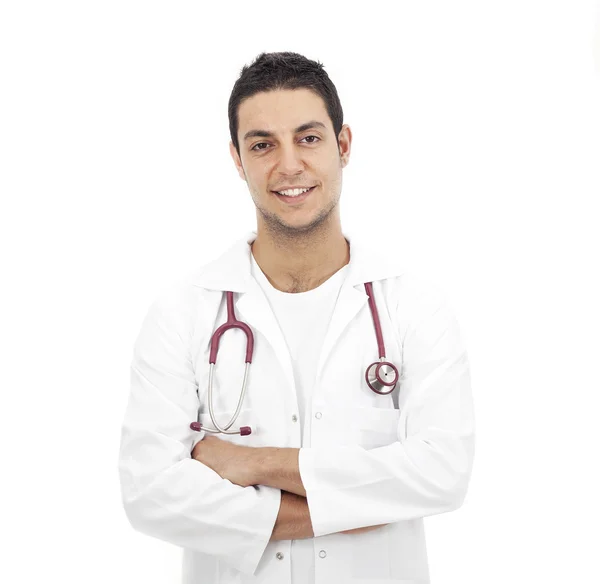 Jeune médecin homme debout sur blanc — Photo