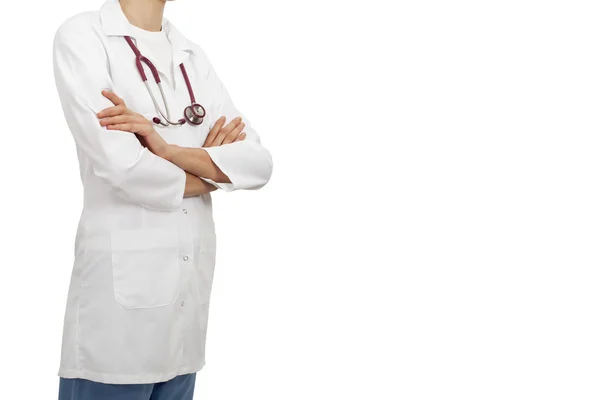 Доктор жінка з уніформою на білому — стокове фото