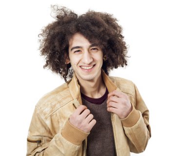 Deri ceketli genç modeli