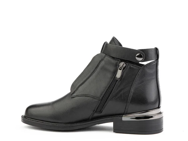 Botas Jodhpur Cuero Negro Otoño Para Mujer Fondo Blanco Aislado —  Fotos de Stock