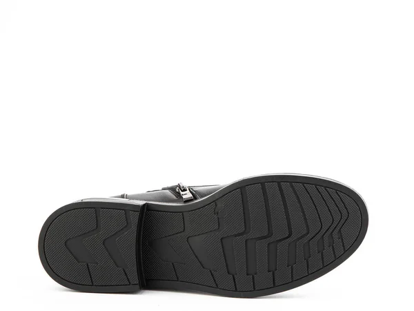 Herbst Schwarze Jodhpur Lederstiefel Für Frauen Isolierter Weißer Hintergrund Schuhsohlenansicht — Stockfoto