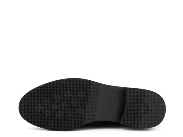 Kadınların sonbahar siyah deri jodhpur botları, fermuarlı ve ortalama topuklu, izole beyaz arka plan. Ayakkabı tabanı manzaralı. Moda ayakkabıları. Ayakkabı mağazası konsepti için fotoğraf çekimi. — Stok fotoğraf