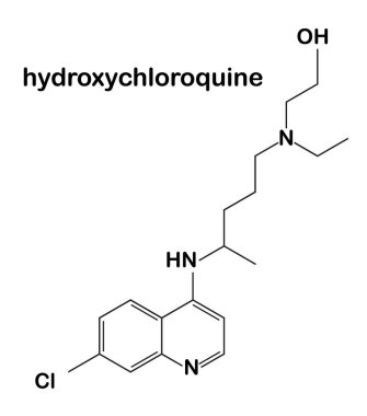 Hidroklorokin sıtma ilaç molekülü. Beyaz arkaplanda iskelet formülü.