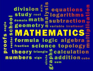 Matematik sözcükleri illüstrasyon, matematik kelime bulut.