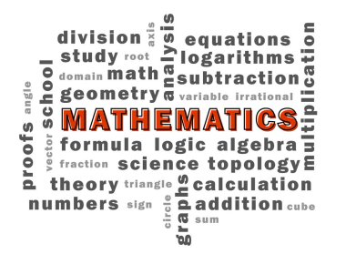 Matematik sözcükleri illüstrasyon, matematik kelime bulut.