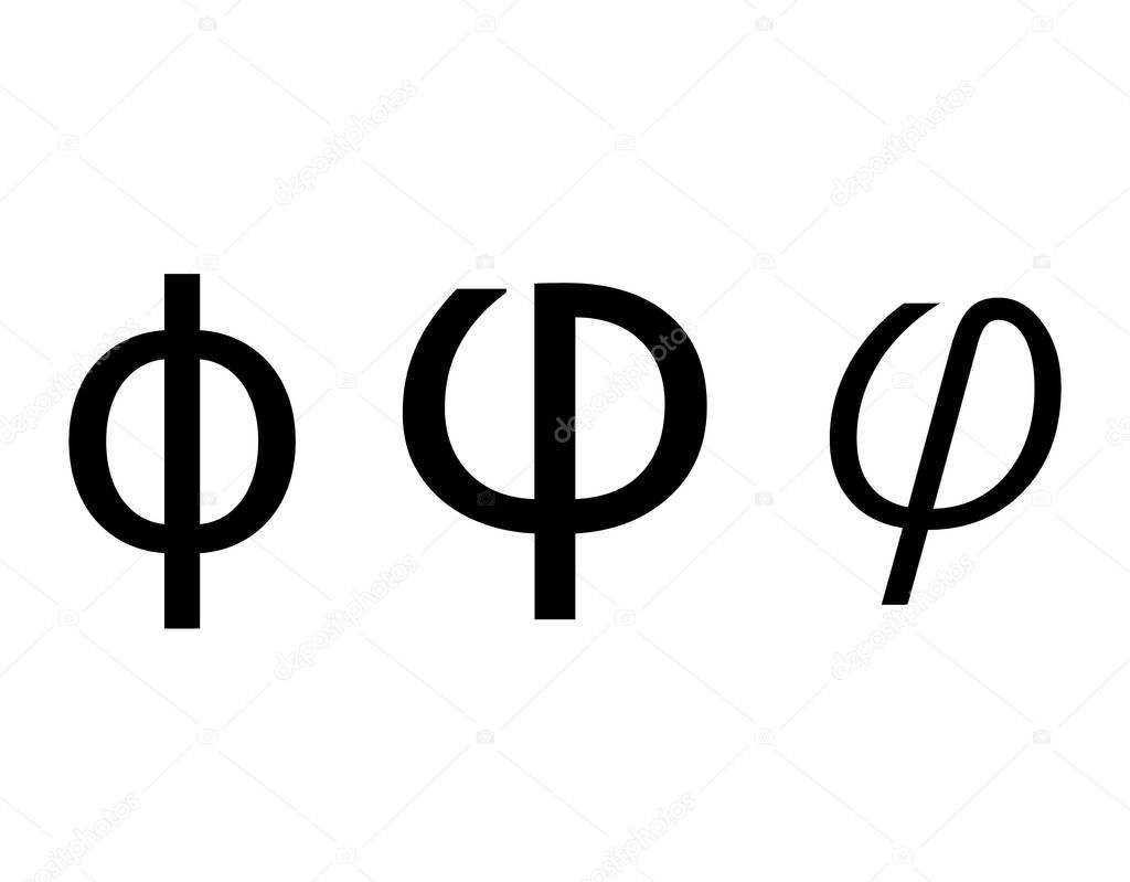 phi greek letter symbol on white background