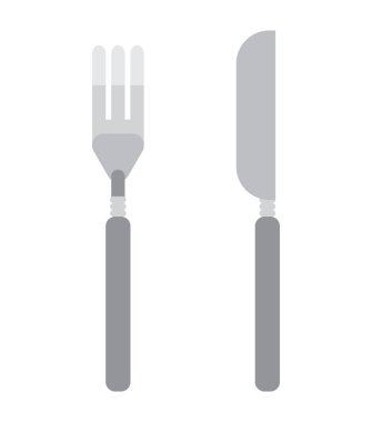 Beyaz arkaplanda gri bıçak ve çatal simgesi seti