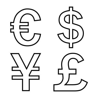Dolar, pound, euro, beyaz arkaplanda yuan simgesi vektörü