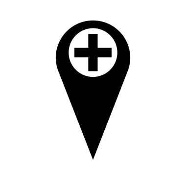 Beyaz arkaplanda artı işareti olan harita işaretleyici simgesi