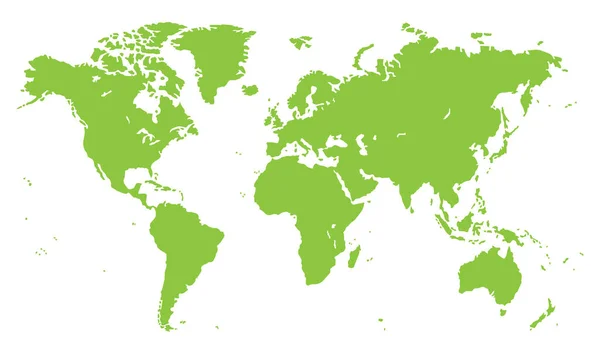 Grüne Karte Der Welt Auf Weißem Hintergrund — Stockvektor
