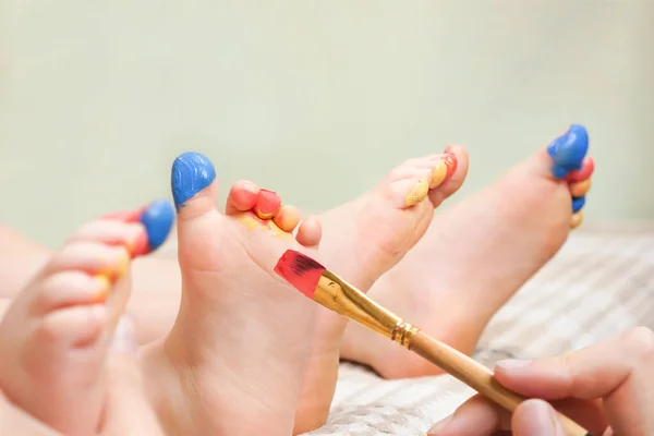 Baby Art Therapy Child Drawing Legs Kids Colorful Paints Close — Stock Photo, Image
