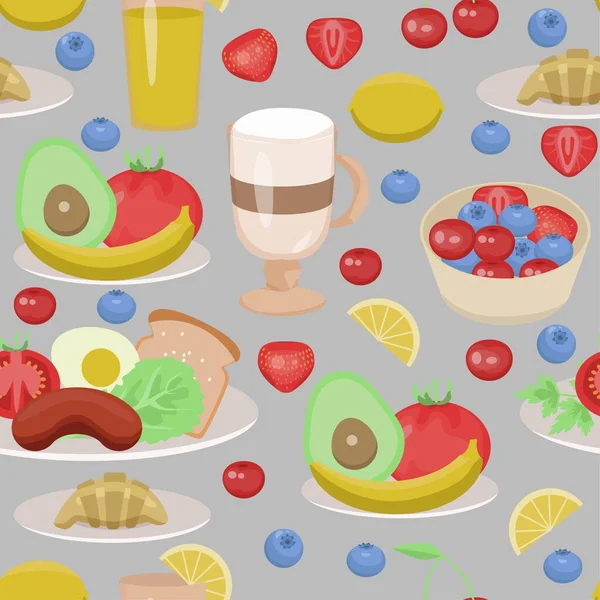 seamless pattern with dishes for breakfast. Bright fusor for wallpaper, menu, fabrics. concept of a healthy breakfast