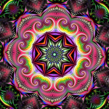 Soyut fraktal mandala, bilgisayar tarafından oluşturulan illüstrasyon.