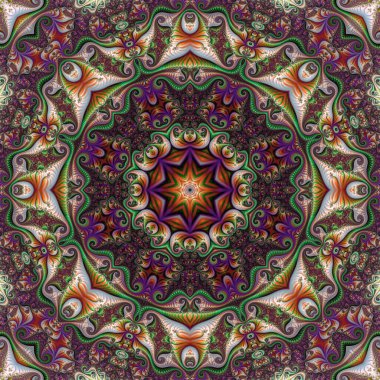 Soyut fraktal mandala, bilgisayar tarafından oluşturulan illüstrasyon.