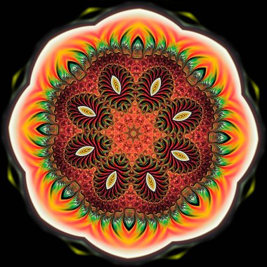 Soyut fraktal mandala, bilgisayar tarafından oluşturulan illüstrasyon.