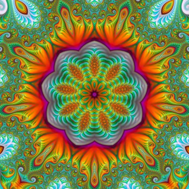 Soyut fraktal mandala, bilgisayar tarafından oluşturulan illüstrasyon.
