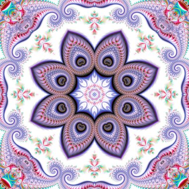 Soyut fraktal mandala, bilgisayar tarafından oluşturulan illüstrasyon.