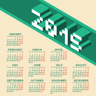 Kare piksel tarzı 2015 yılı takvimi