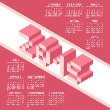 Kare piksel tarzı 2015 yılı takvimi