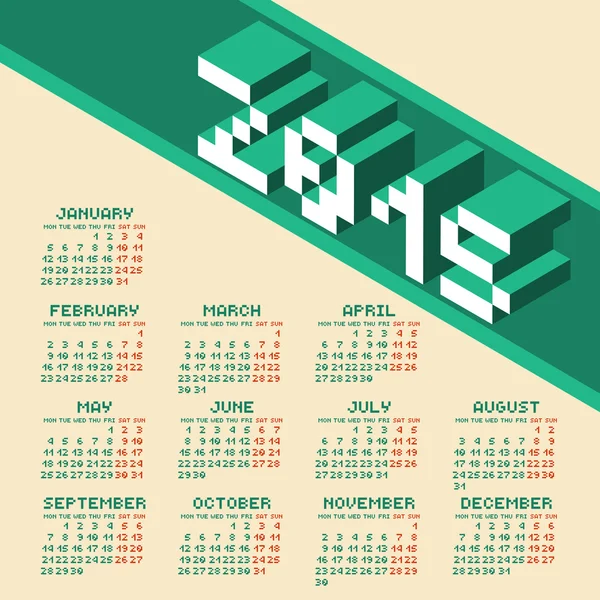 Style carré Pixel Année 2015 Calendrier — Image vectorielle
